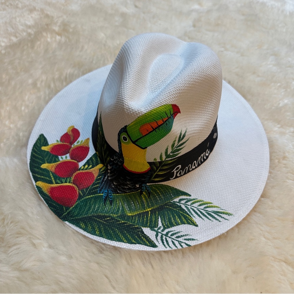 White Tropical Print Women's Hat - Panama - Picture 8 of 8